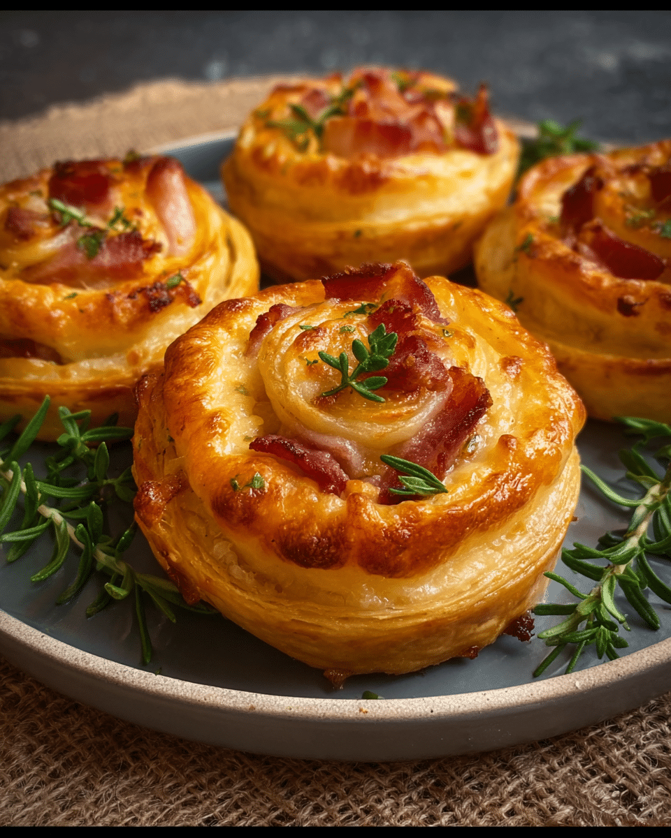 Bacon & Cheese Puff Pastry Spiral Bites