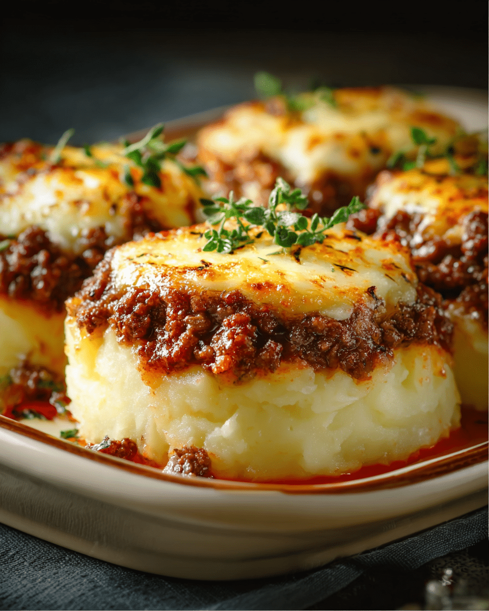 Cheesy Mashed Potato Beef Nests
