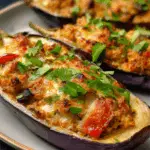 Eggplant Boats Stuffed with Chicken and Cheese