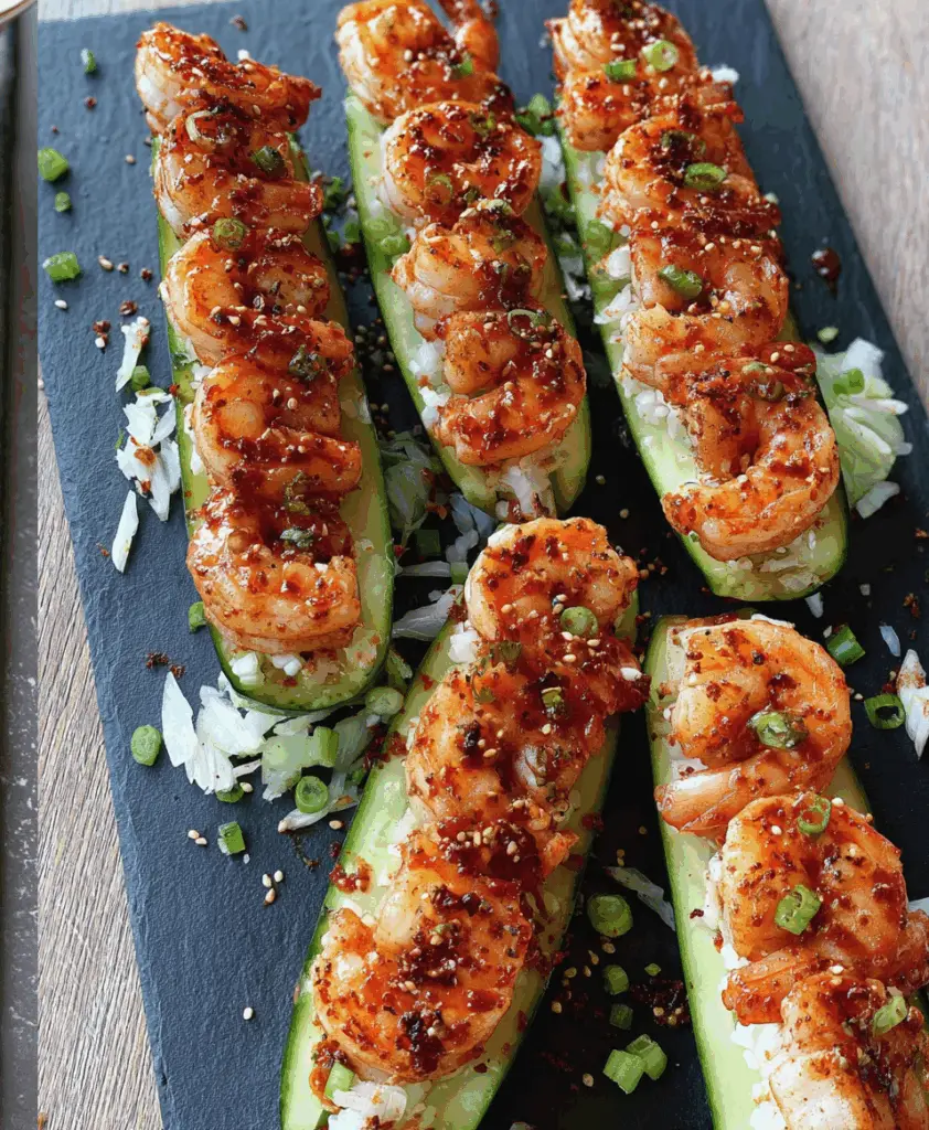 Spicy Shrimp Cucumber Sushi Boats