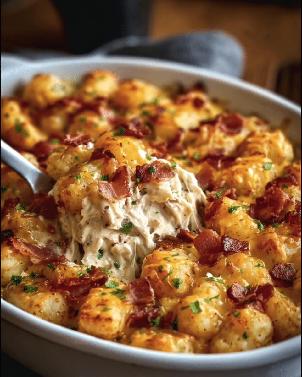 Cheesy Chicken Bacon Ranch Tater Tot Casserole for Weeknight