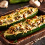 Baked Stuffed Zucchini Boats – Mushroom & Meat Filling