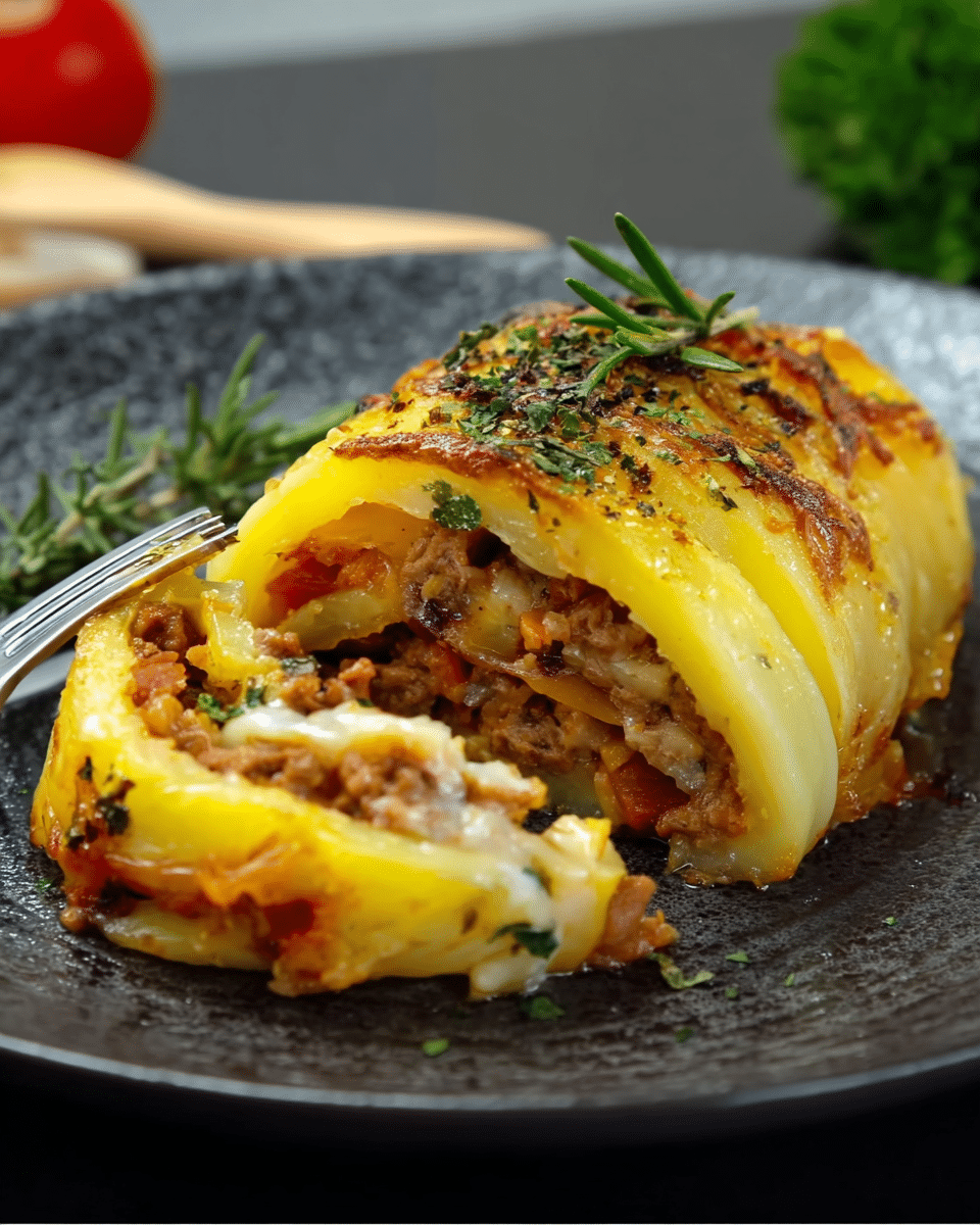 Baked Rolled Potato with Savory Meat Filling