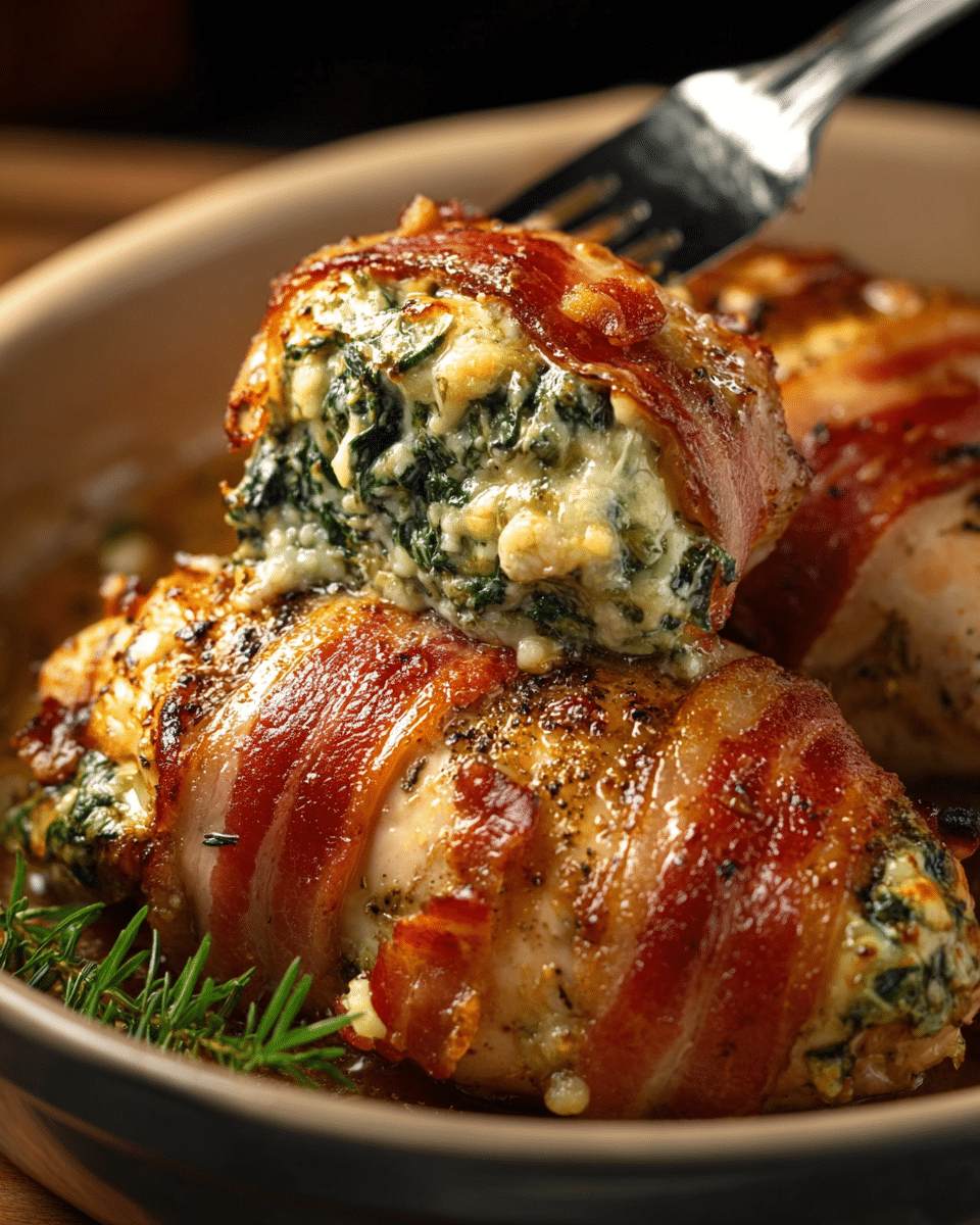Baked Chicken and Bacon with Cheese and Spinach Stuffing