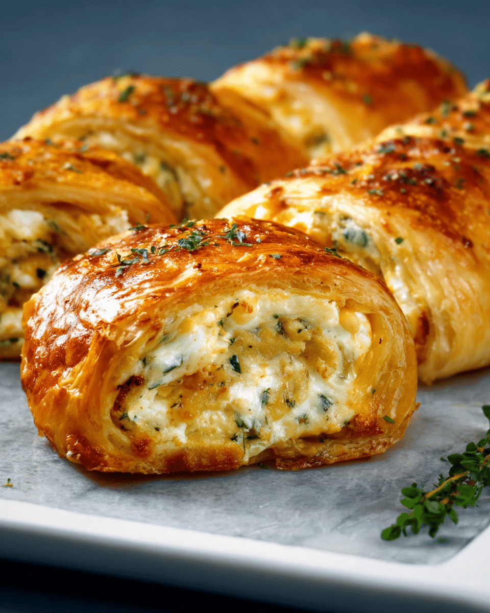 Flaky Puff Roll with Feta, Cream Cheese & Herbs