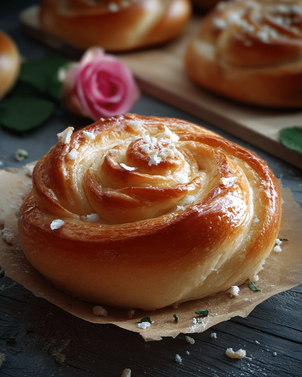 Sweet Rose Dough Rolls Filled with Creamy Custard