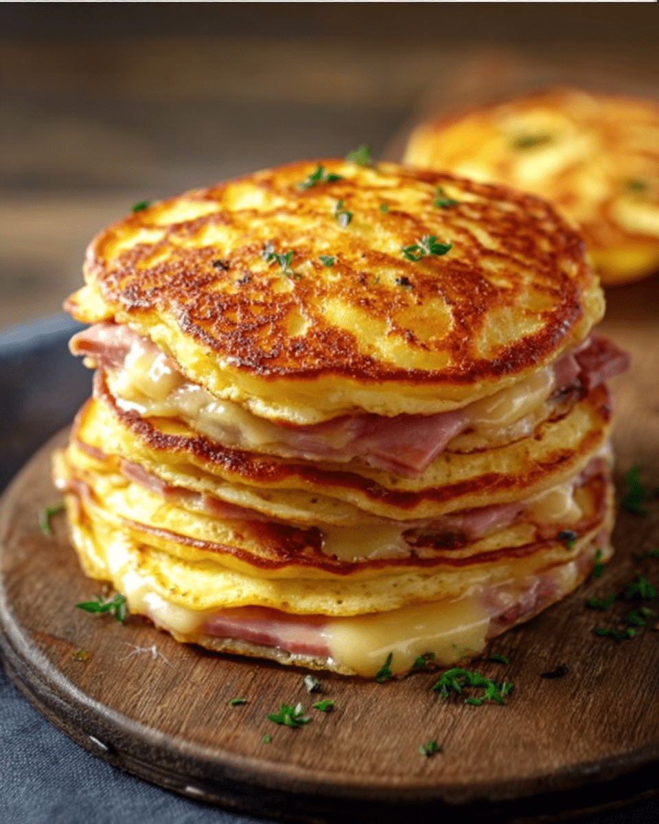 Cheesy Ham Savory Pancakes