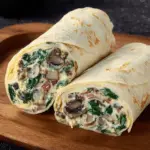 Breakfast Tortilla Wrap with Spinach, Mushroom & Bacon