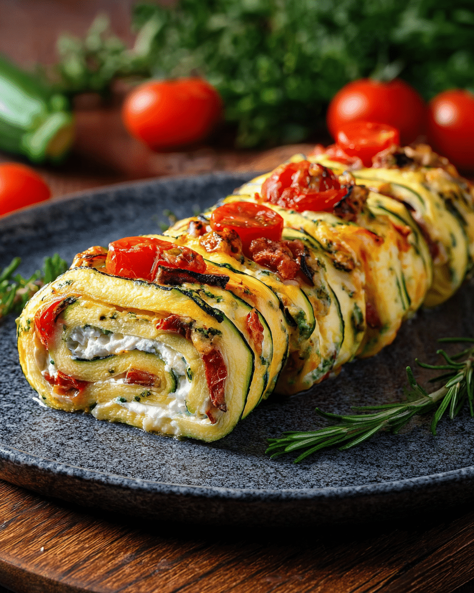 Zucchini Roll with Ricotta & Roasted Veggies
