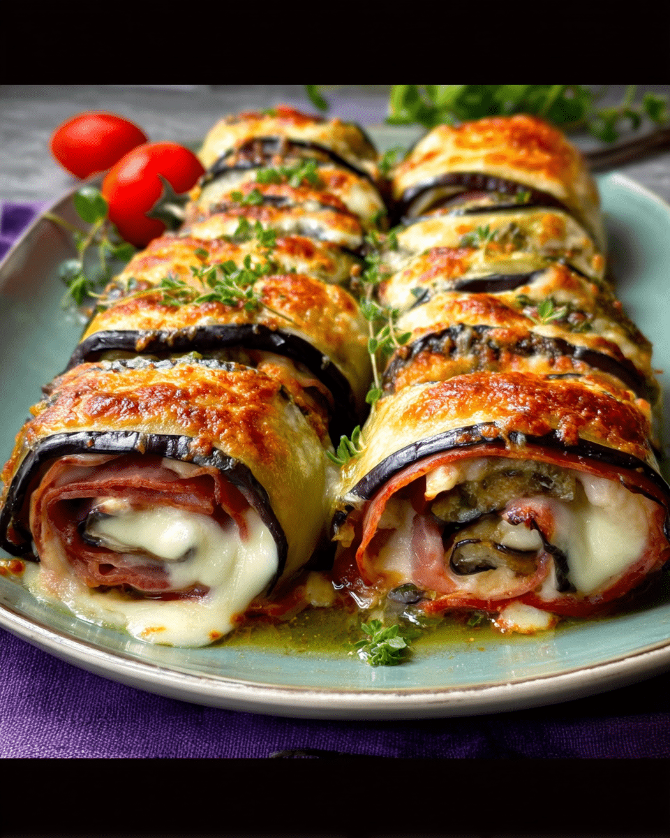 Stuffed Eggplant Rolls with Ham and Cheese
