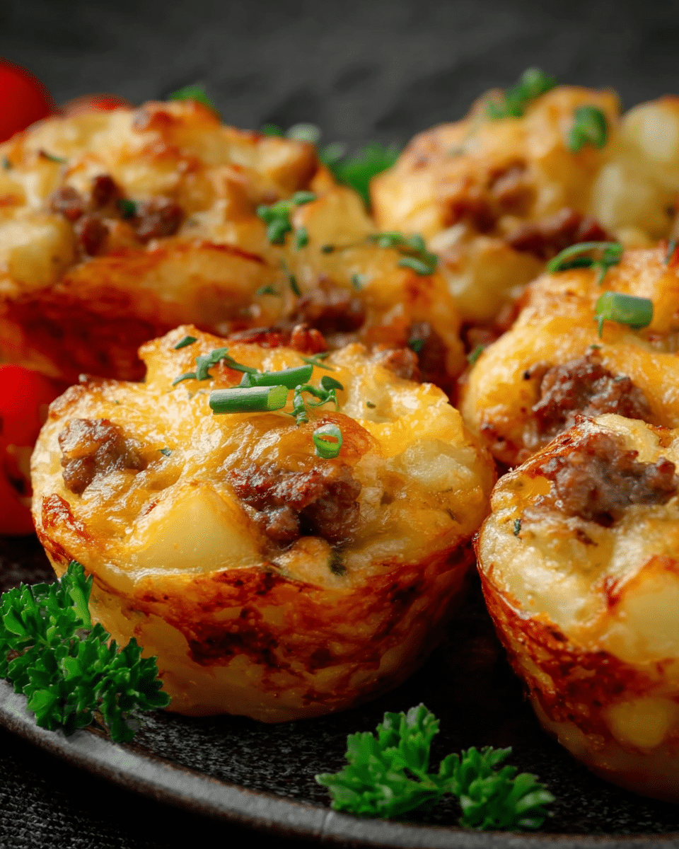 Loaded Potato Muffins with Ground Beef & Cheese