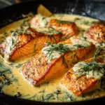 Pan-Fried Salmon with Lemon Garlic Cream Sauce