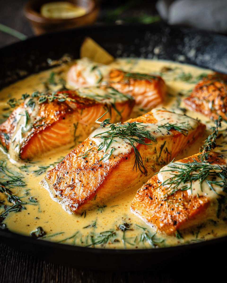 Pan-Fried Salmon with Lemon Garlic Cream Sauce