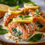 Lemon Basil Spinach & Cheese Stuffed Salmon Rolls