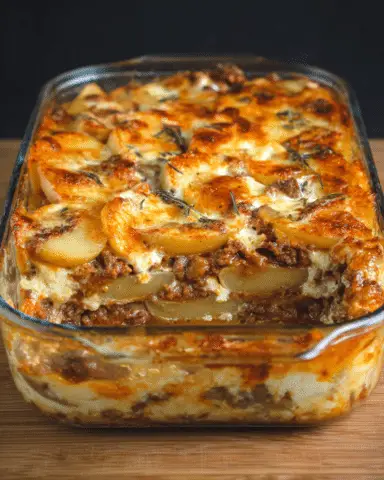 Cheesy Layer Italian Potato and Meat Bake