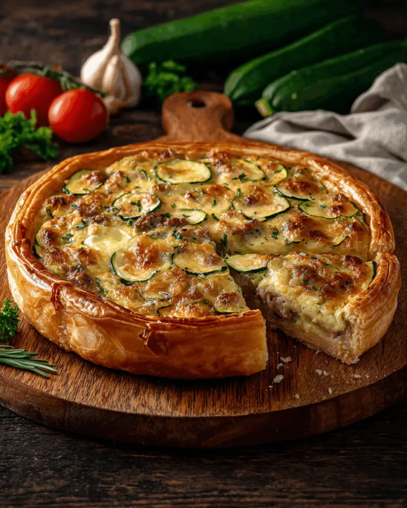 Zucchini and Ground Meat Puff Pastry Bake