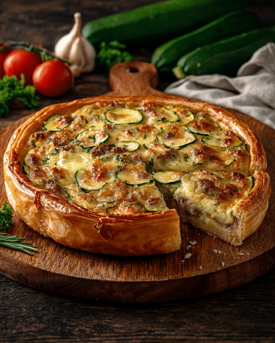 Zucchini and Ground Meat Puff Pastry Bake